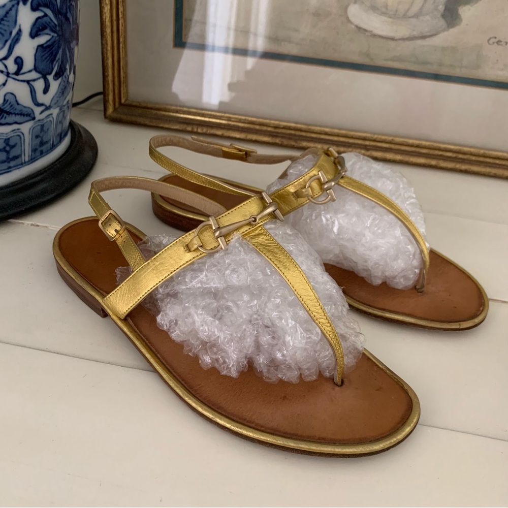 Gucci Horsebit Gold Metallic Flat Sandals